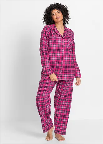 Tkané flanelové pyžamo • tmavě pink kostka • bonprix obchod