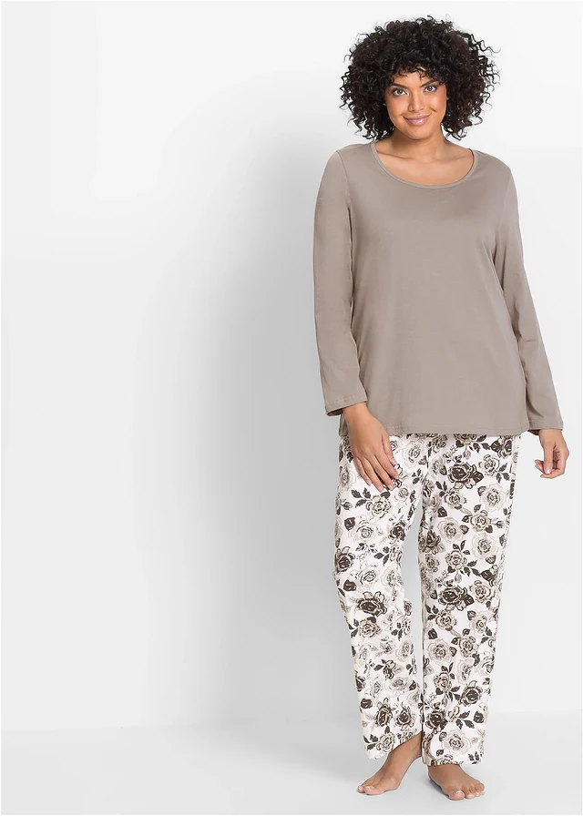 Pyjama van puur biologisch katoen, Kleur: grijs/wit met print