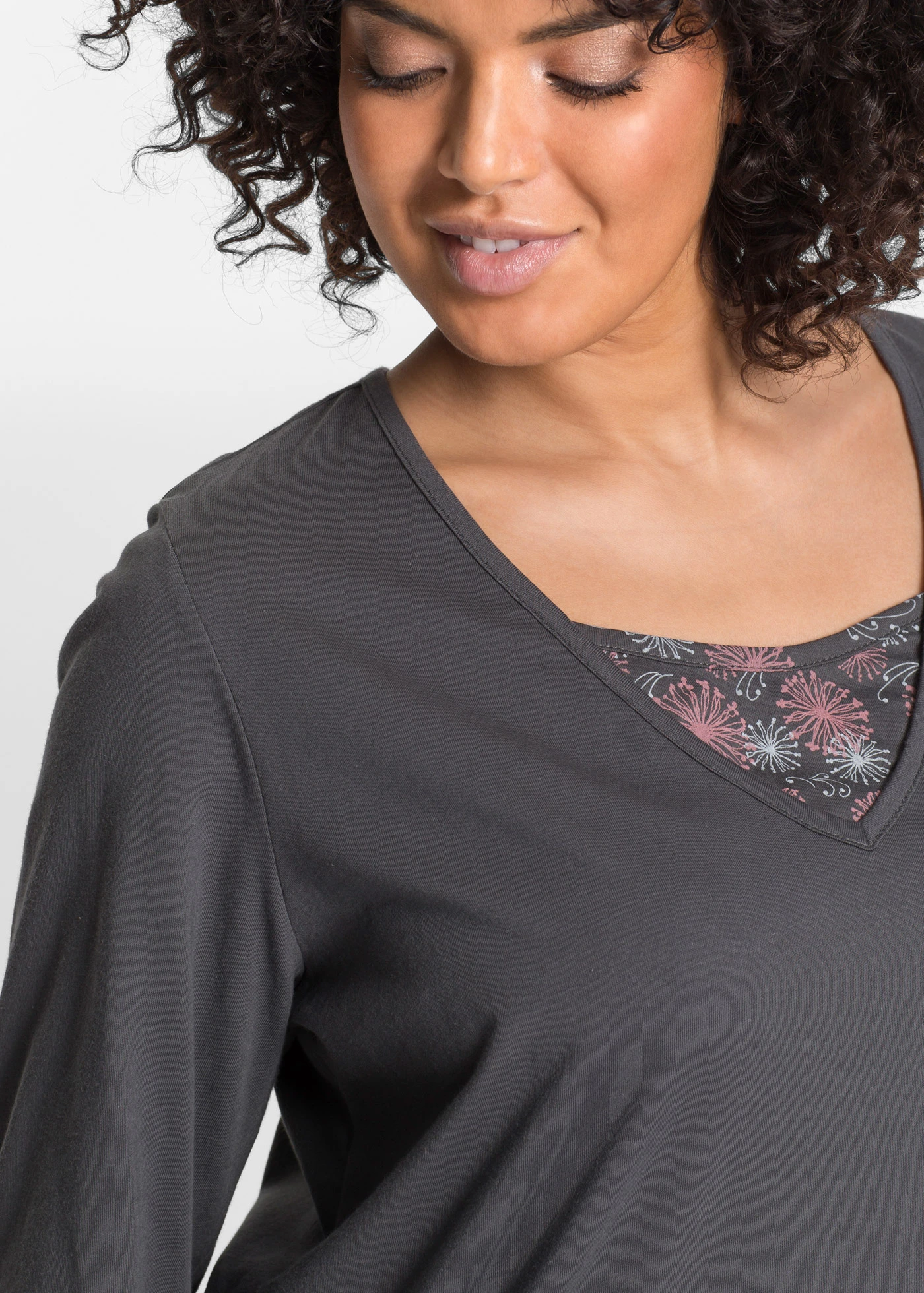 Pyjama van puur biologisch katoen • grijs met print plus size • bonprix online shop