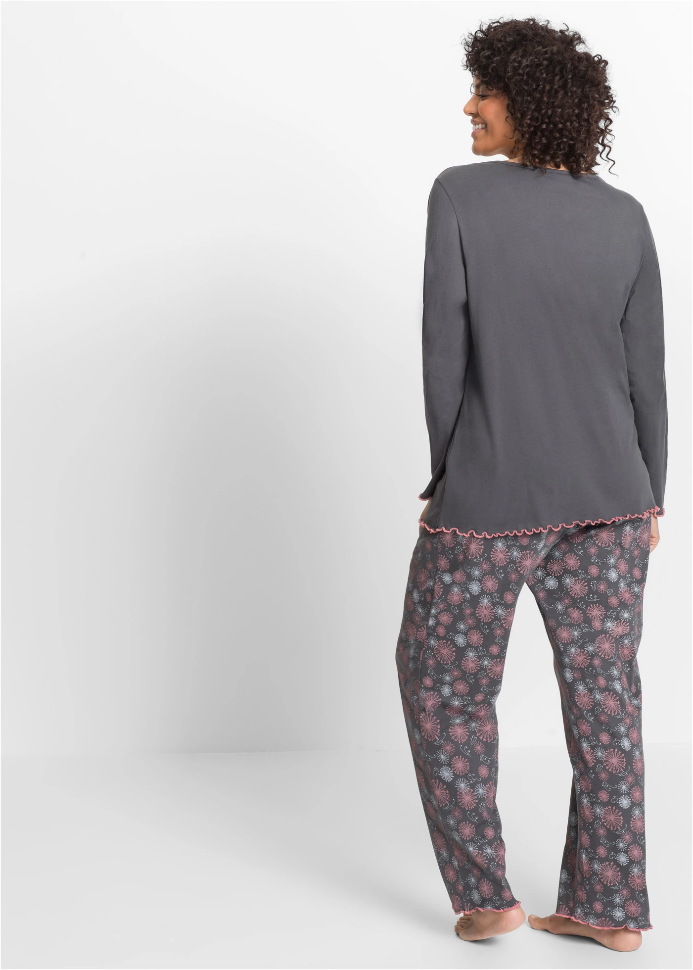 Pyjama van puur biologisch katoen • grijs met print plus size • bonprix online shop