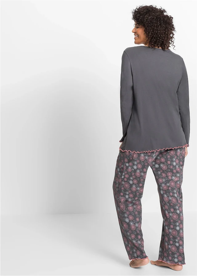 Pyjama van puur biologisch katoen, Kleur: grijs met print