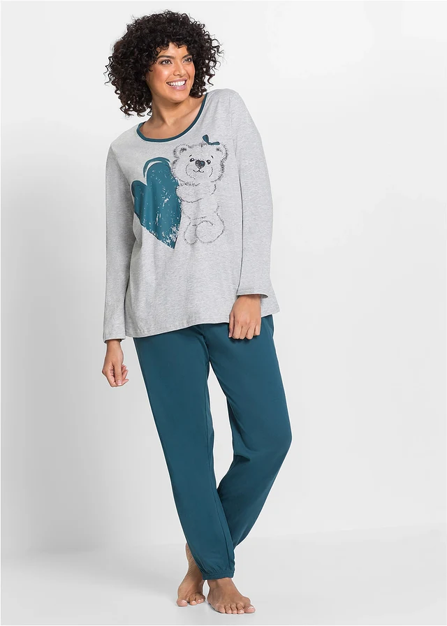 Pyjama met biologisch katoen (2-dlg.), Kleur: blauwpetrol met print