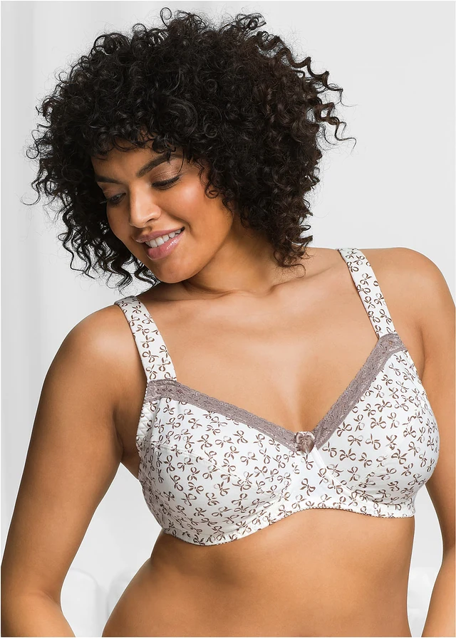 Beugel bh (set van 3) met katoen, Kleur: crème met print+taupe+crème