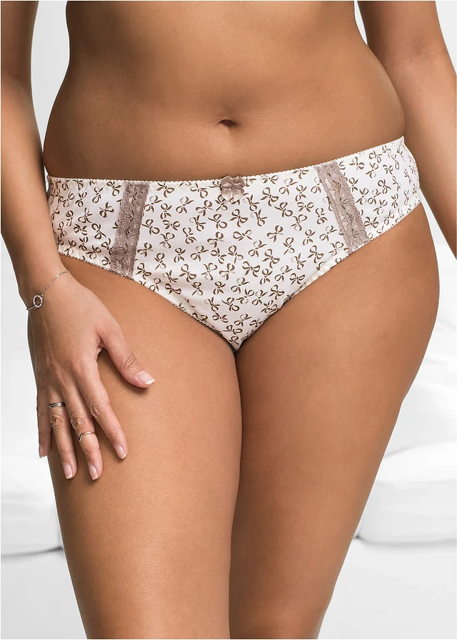 Slip met katoen (set van 3), Kleur: crème met print+taupe+crème
