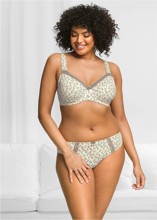 Lot de 3 soutiens-gorge coton à armatures, Couleur: crème imprimé + taupe + crème