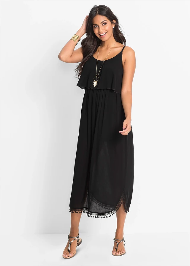 Robe longue en viscose texturée • noir • product-page.page-title-suffix