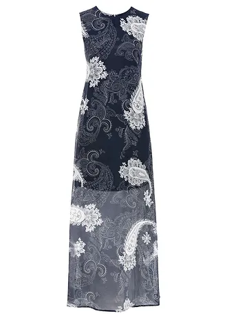 Dlouhé šaty ze šifónu, barva: tmavě modrá s kašmírovým vzorem