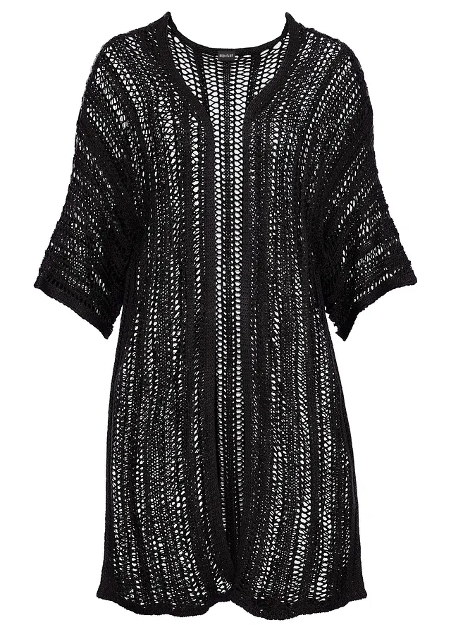 Dlhý pletený sveter s dierkovaným vzorom