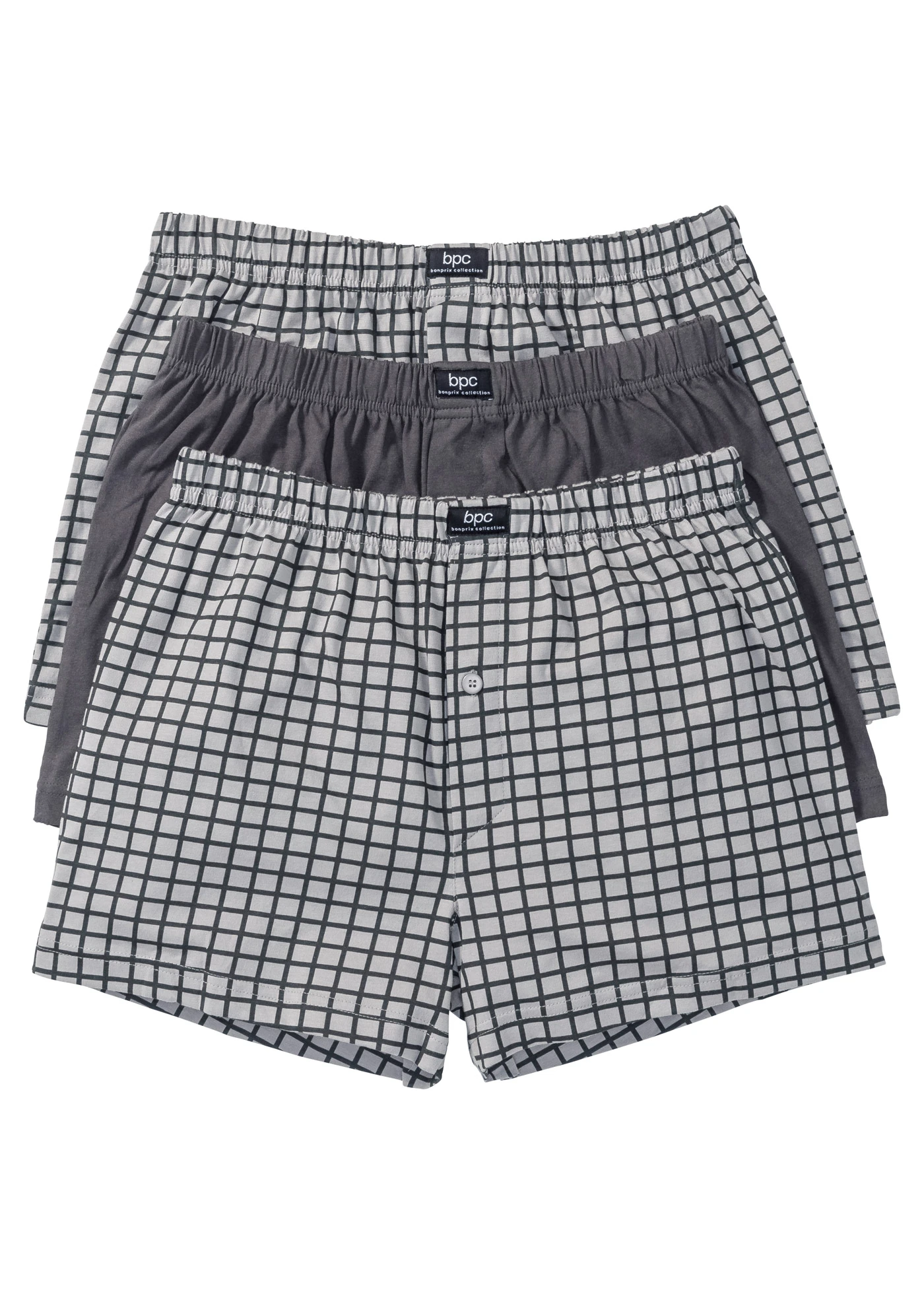 Volné žerzejové boxerky z bavlny (3 ks v balení) • šedá + antracitová • bonprix obchod