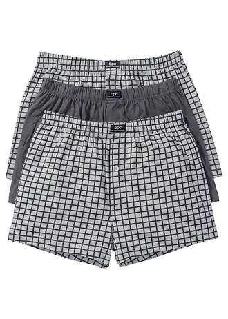 Volné žerzejové boxerky z bavlny (3 ks v balení) • šedá + antracitová • bonprix obchod