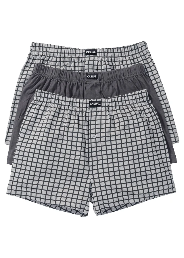 Wijde jersey boxershort van katoen (set van 3), Kleur: grijs+antraciet