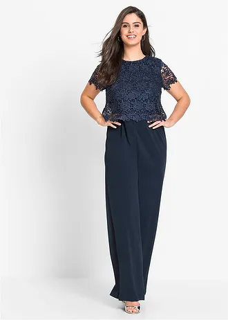 Overal z měkkého materiálu scuba, s krajkou, barva: tmavě modrá