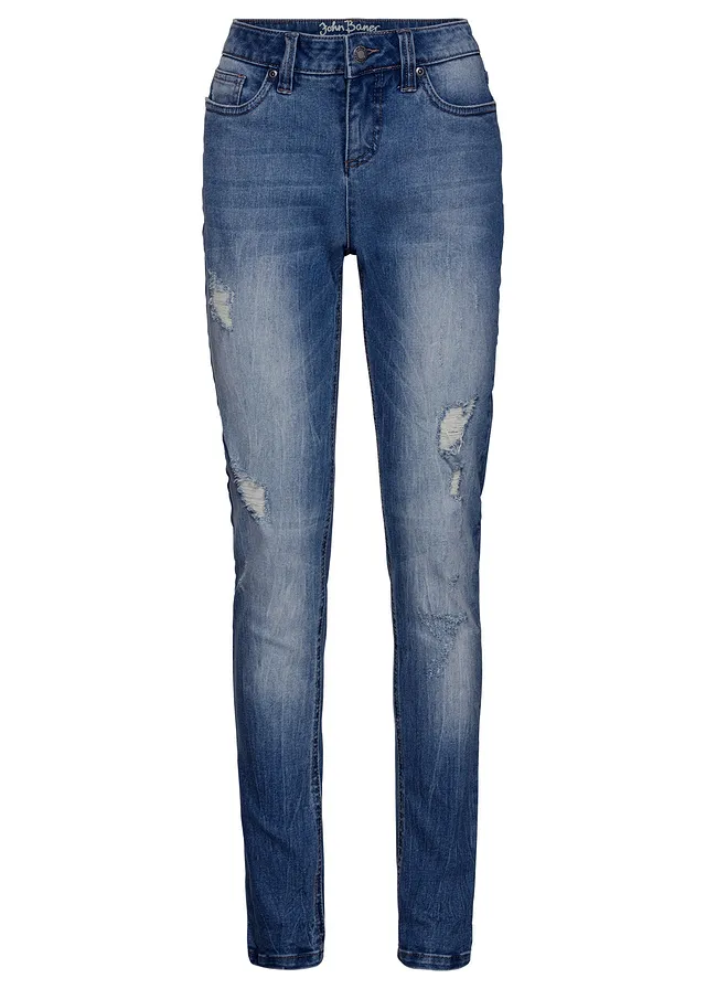 Blugi boyfriend cu talie medie, stretch