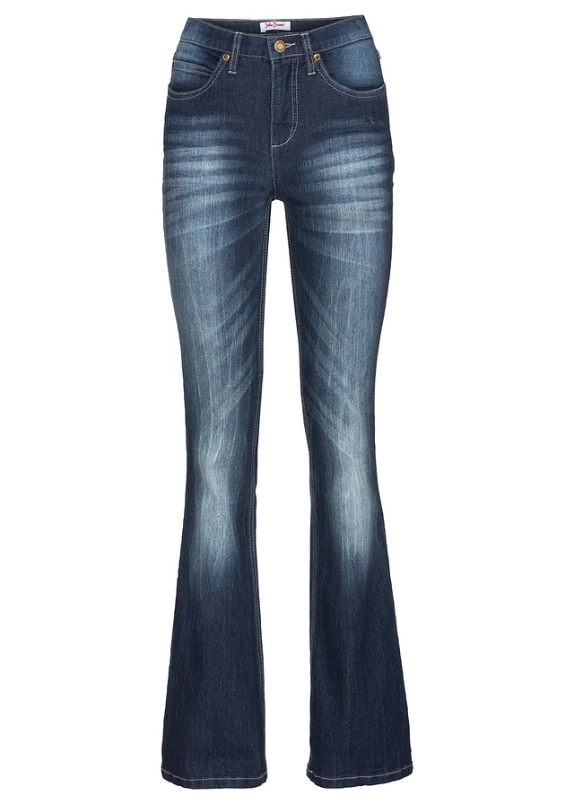 Jean bootcut taille haute, extensible et confortable, Couleur: bleu foncé used