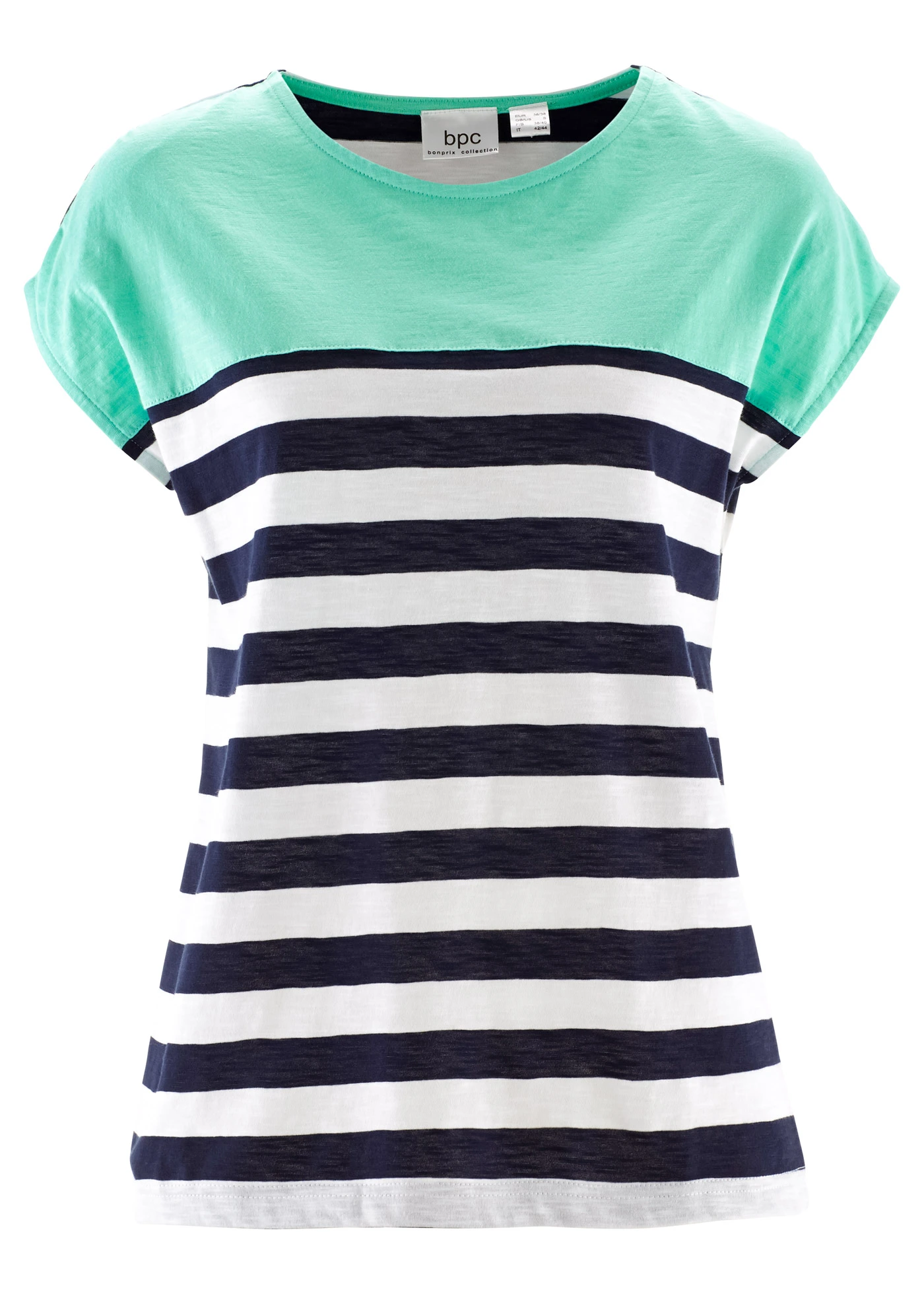 Rövid ujjú póló lángfonalból • mentolkék/csíkos • bonprix áruház