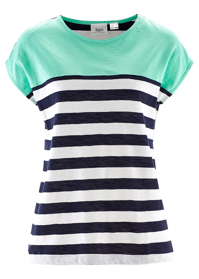 T-shirt en coton flammé, Couleur: bleu menthol rayé