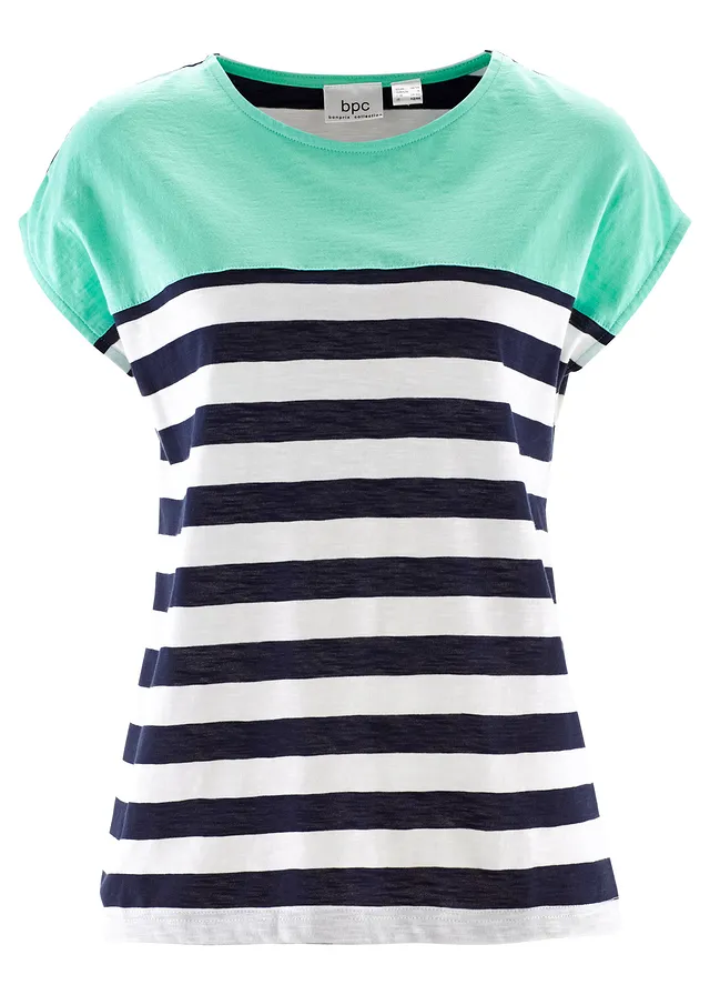 Rövid ujjú póló lángfonalból • mentolkék/csíkos • bonprix áruház