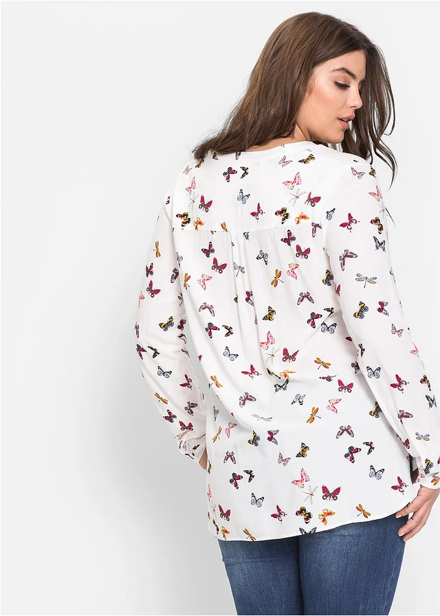 Blouse ample en viscose fluide, Couleur: écru papillons