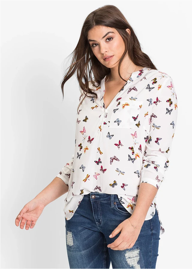 Blouse ample en viscose fluide, Couleur: écru papillons