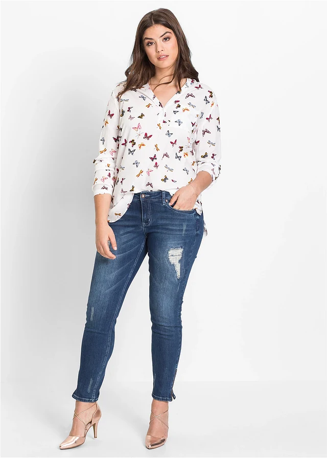 Blouse ample en viscose fluide, Couleur: écru papillons