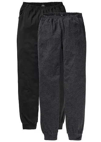Lange pyjamabroek (set van 2) • antraciet gemêleerd+zwart • bonprix online shop