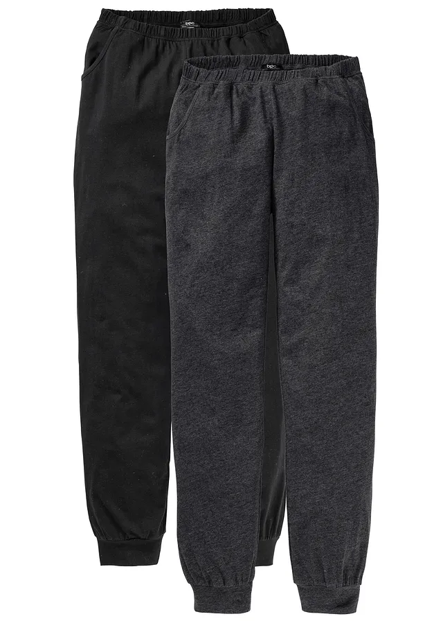 Dlouhé pyžamové kalhoty (2 ks v balení) • antracitový melír-černá • bonprix obchod