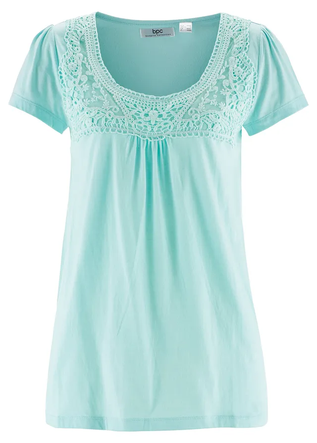 Bavlnené tričko s čipkou, krátky rukáv