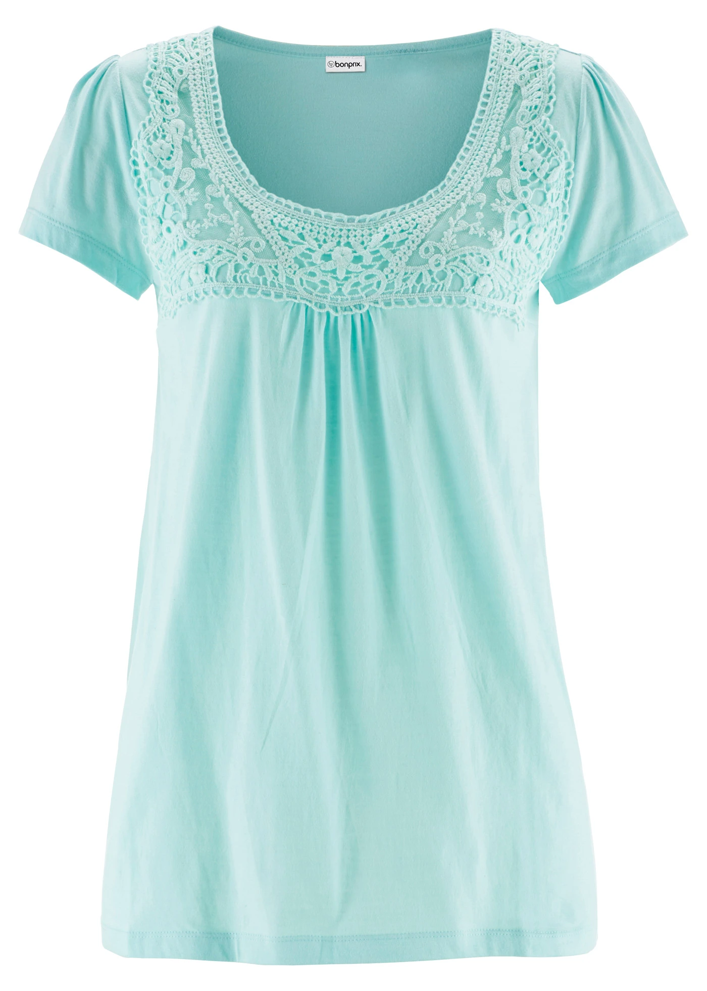 Bavlněné tričko s krajkou, krátký rukáv • polární mátová • bonprix obchod