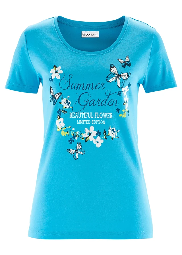 T-shirt coton, Couleur: bleu caraïbes imprimé