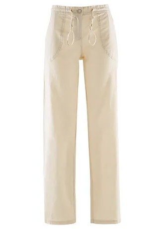 Pantalon large en lin et coton • beige galet • Boutique bonprix