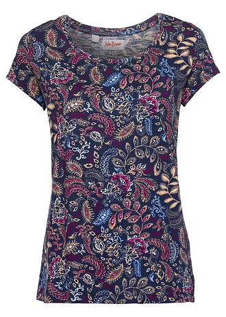 Katoenen shirt met print, korte mouw, Kleur: donkerblauw met print