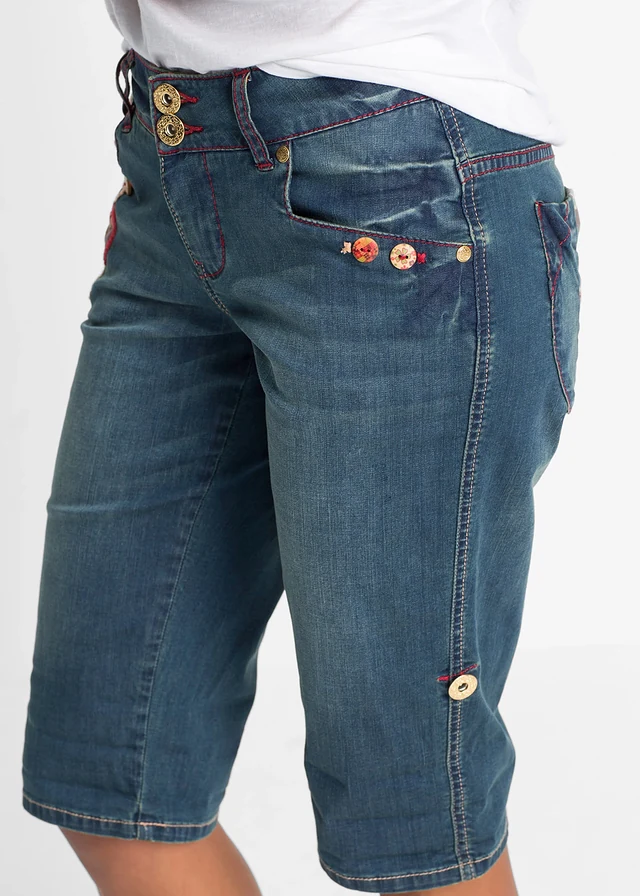 Jeans bermuda, mid waist • blauw denim gebloemd • product-page.page-title-suffix