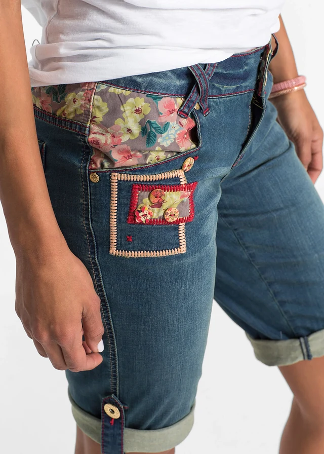 Džínové bermudy Mid Waist • modrý denim s květy • bonprix obchod