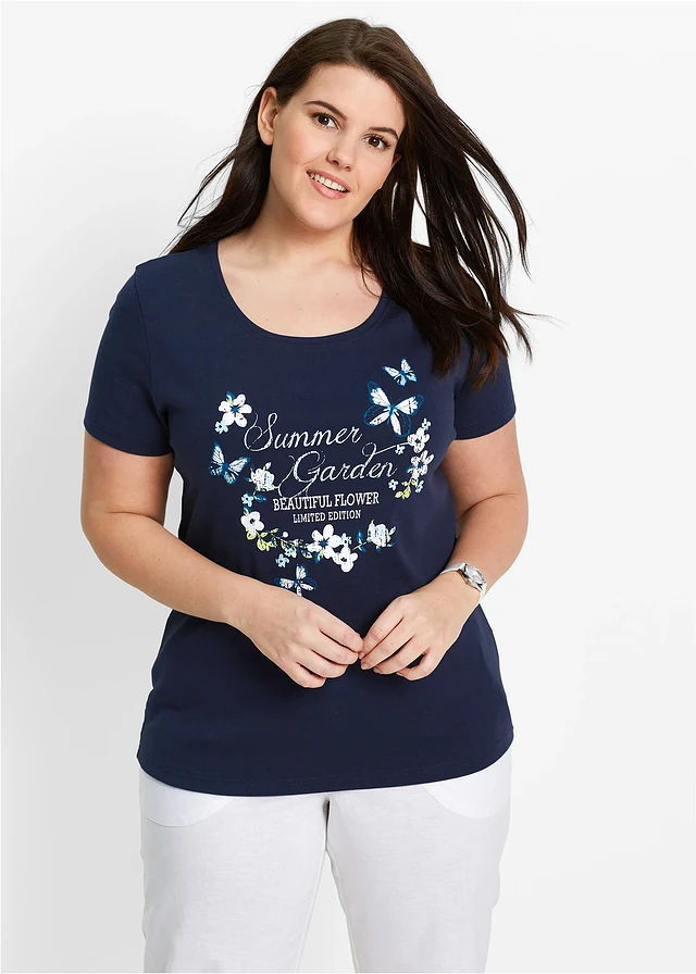 T-shirt coton, Couleur: bleu foncé imprimé