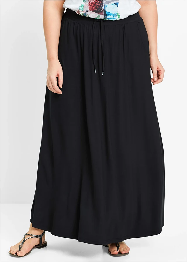 Jersey rok van een viscose-mix, Kleur: zwart