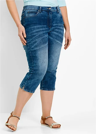 Jean droit, taille mi-haute, extensible, Couleur: bleu denim