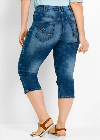 Jean droit, taille mi-haute, extensible, Couleur: bleu denim