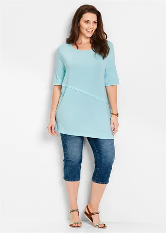 Mid waist stretch jeans, straight, Kleur: blauw denim