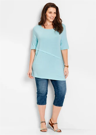 Jean droit, taille mi-haute, extensible, Couleur: bleu denim