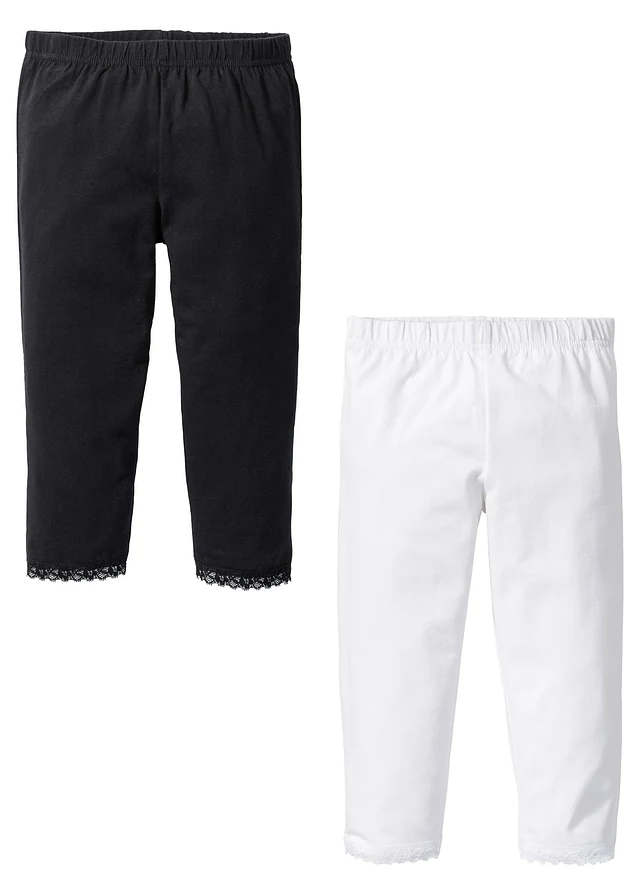 Lot de 2 leggings corsaire, Couleur: blanc/noir
