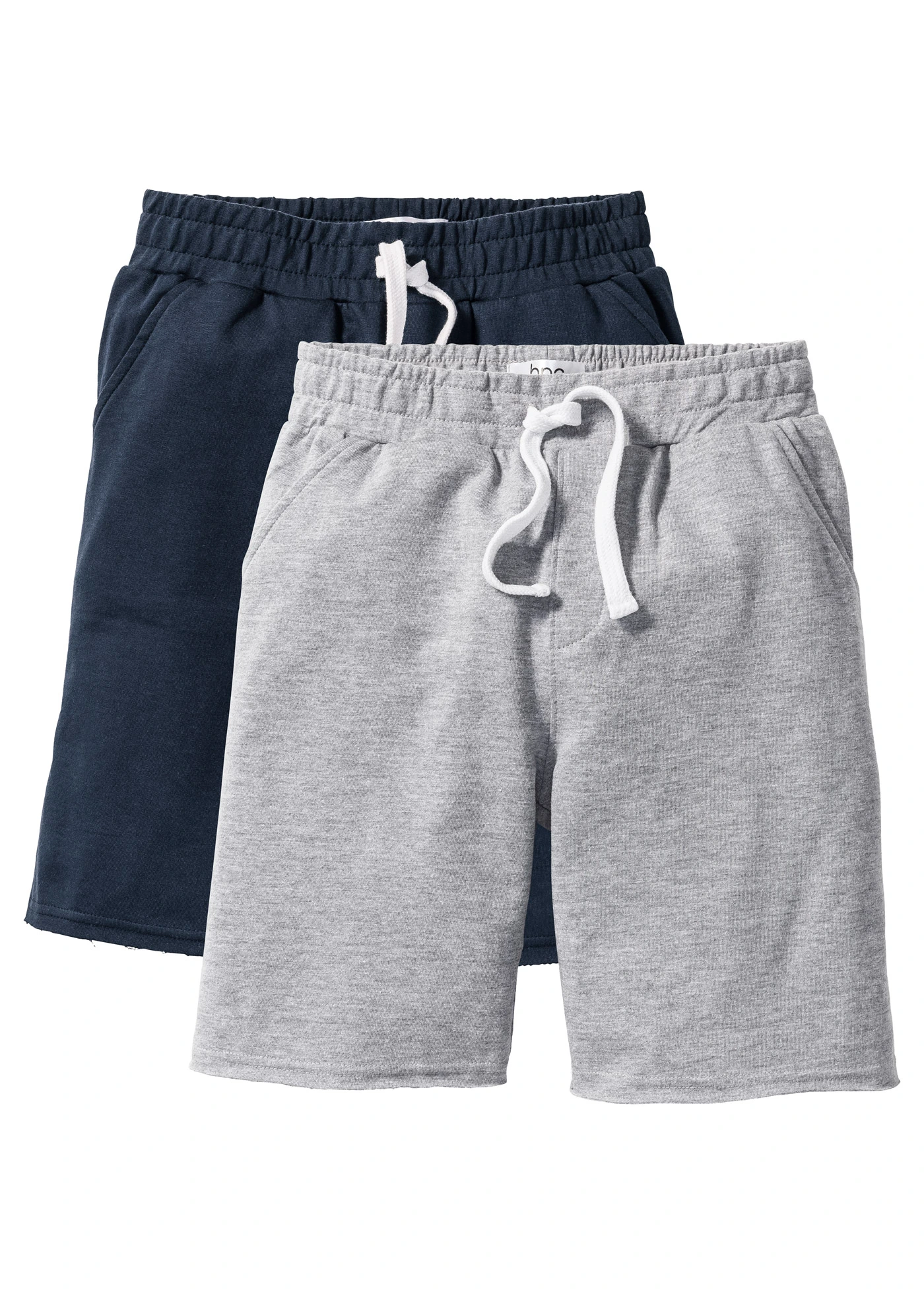 Lot de 2 bermudas sweat doux • gris clair chiné + bleu foncé • Boutique bonprix