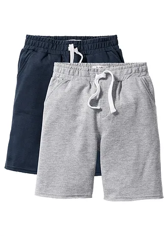 Lot de 2 bermudas sweat doux • gris clair chiné + bleu foncé • Boutique bonprix