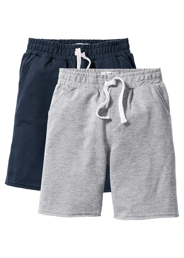 Sweat bermuda in een zachte katoenmix (set van 2), Kleur: lichtgrijs gemêleerd+donkerblauw