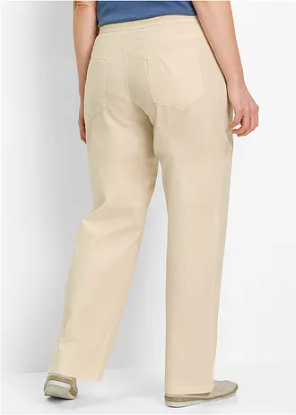 Wijde broek met linnen, Kleur: kiezelbeige