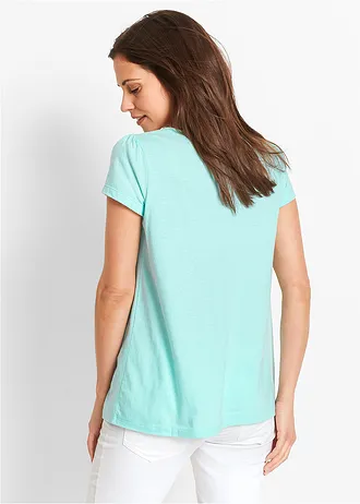 Katoenen shirt met kant, korte mouw, Kleur: poolmint