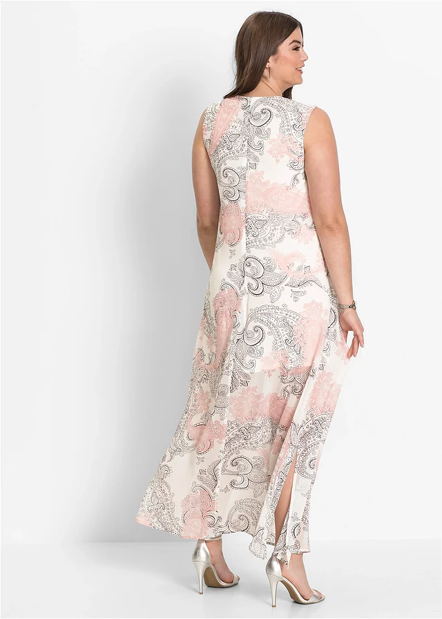 Maxi zomerjurk van chiffon, Kleur: wolwit paisley