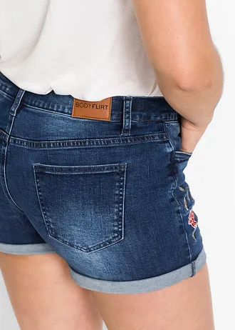 Blugi scurţi cu broderie, culoare: albastru înflorat