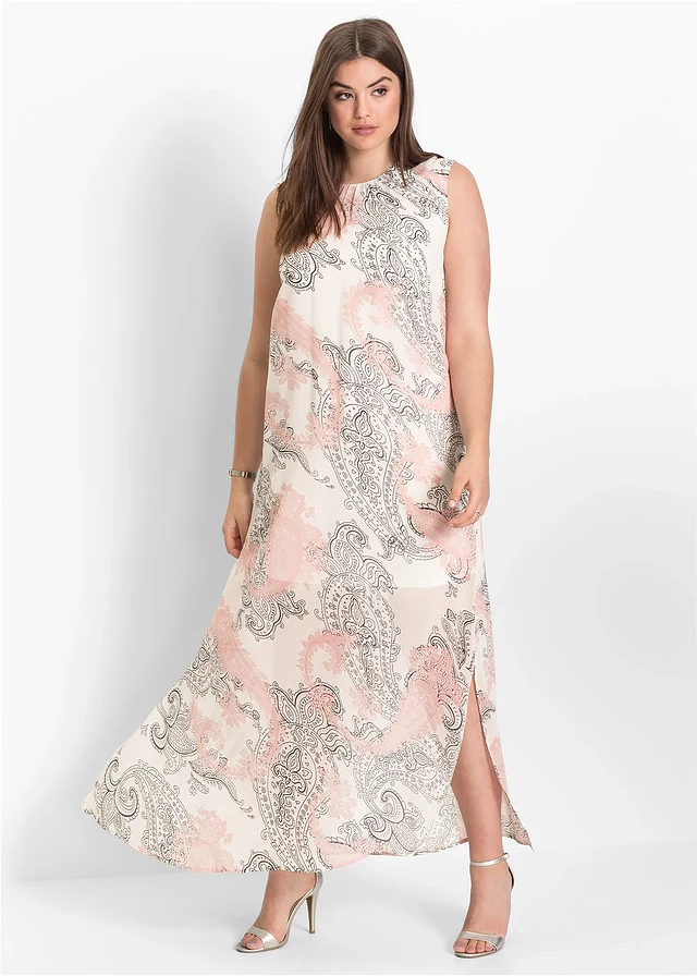 Maxi zomerjurk van chiffon, Kleur: wolwit paisley