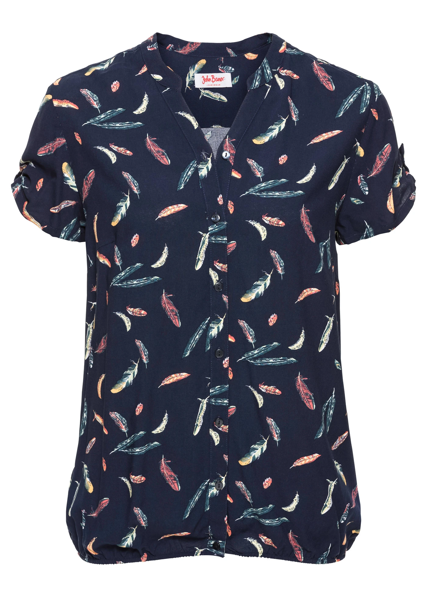 Chemisier manches courtes en viscose fluide • bleu foncé imprimé • Boutique bonprix