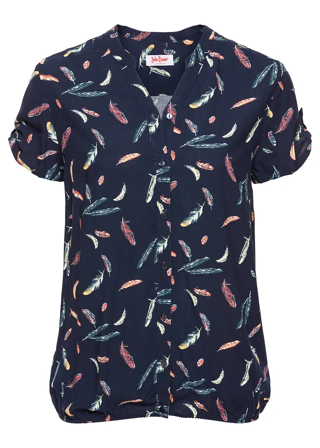 Chemisier manches courtes en viscose fluide • bleu foncé imprimé • Boutique bonprix